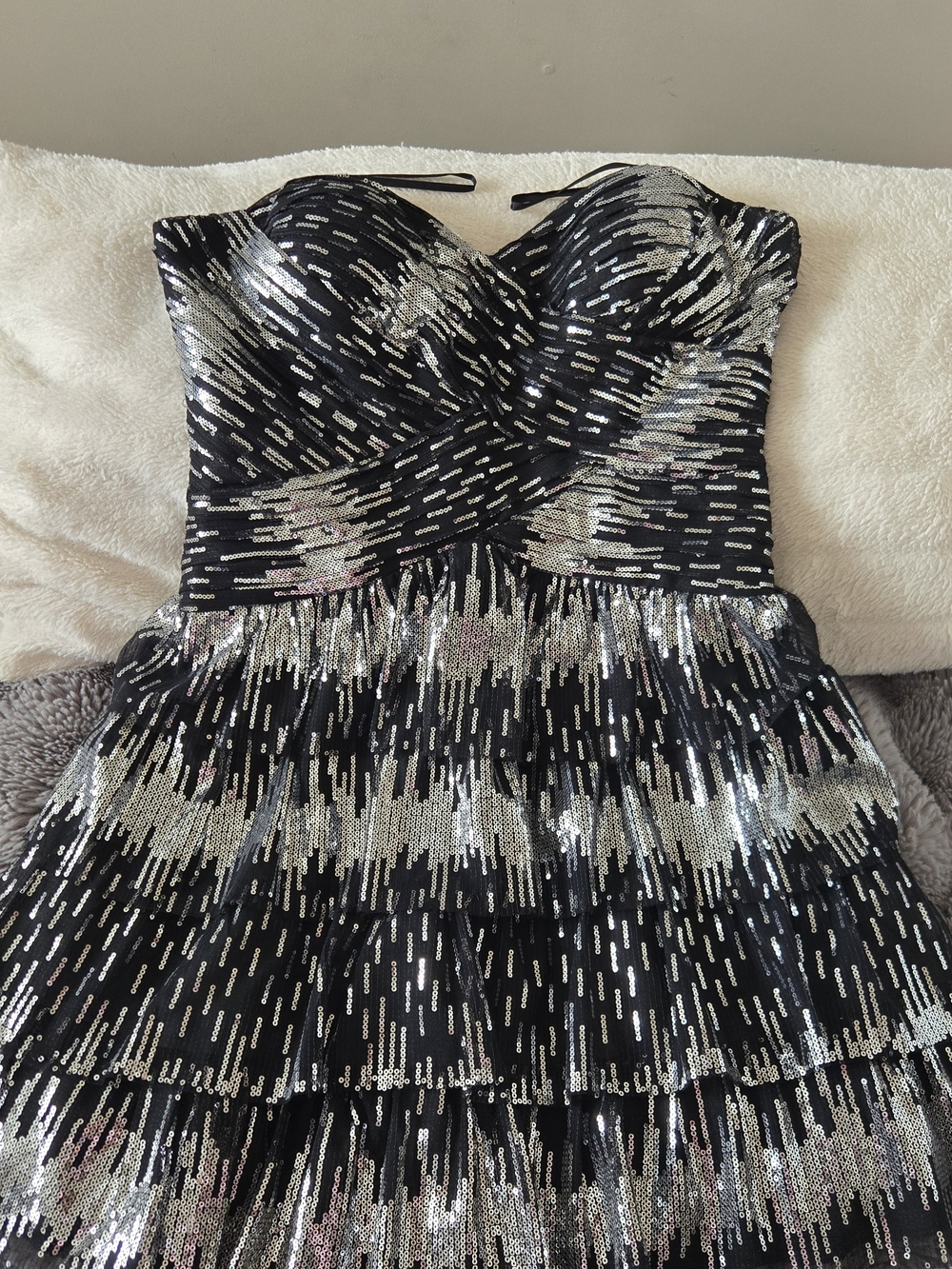 Strapless Black & Silver Sequin Party Dress